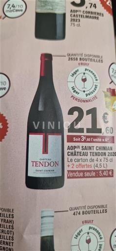 Vin Rouge sec Château Tendon 2020 France Languedoc Saint-Chinian AOC