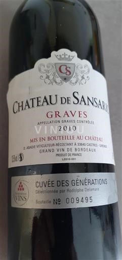 Burdeos Graves Château Sansaric des Générations 2010