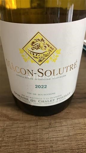 Vin Blanc sec Domaine Chalet Pouilly 2022 France Bourgogne Mâcon et mâcon-villages AOC