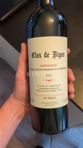 Bordeaux Margaux Cru Artisan Clos De Bigos 2012