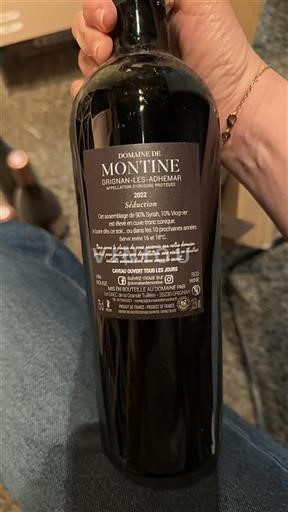 Vin Rouge sec Séduction Domaine Montine 2022 France Vallée du Rhône Grignan-les-adhémar AOC