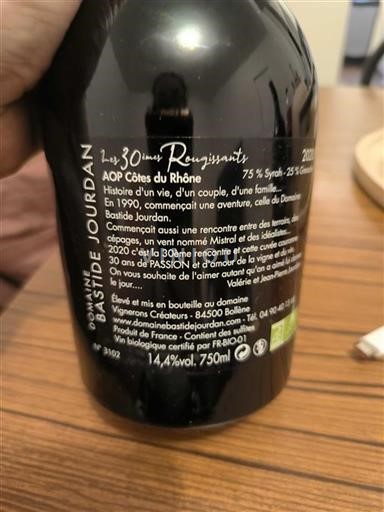 Vallée du Rhône Côtes-du-rhône Bastide Jourdan Les 30èmes Rougissantes 2020