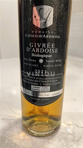 Québec Không được chỉ định Domaine Côtes Ardoise Givrée d'Ardoise 2021
