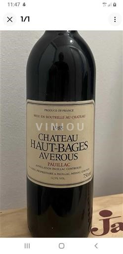 Bordeaux Pauillac Château Hautbages Averous 1985