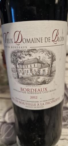 Bordeaux Domaine Vieux De Bloin 2012
