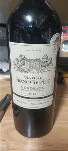 Verërat Rouge sec Château Franc Couplet 2018 Francë Bordoja Bordo AOC