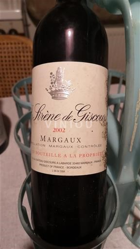 Vini Rouge sec La Sirène de Giscours Château Giscours 2002 Francia Bordeaux Margaux AOC