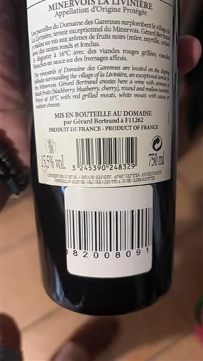 Languedoc Minervois-la-Livinière Domaine Des Garennes 2017