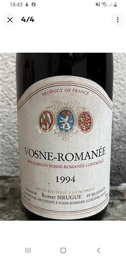 Bourgogne Vosne-romanée Domaine Robert Sirugue 1994