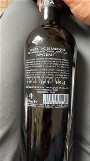 Sardinia Vermentino di Sardegna Mesa Primo Bianco 2019