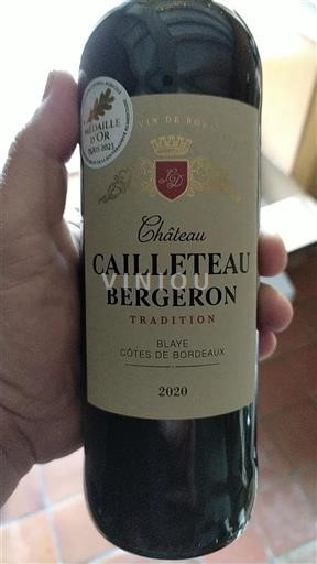 Bordéus Blaye-Côtes-de-Bordéus Château Cailleteau Bergeron Tradition 2020