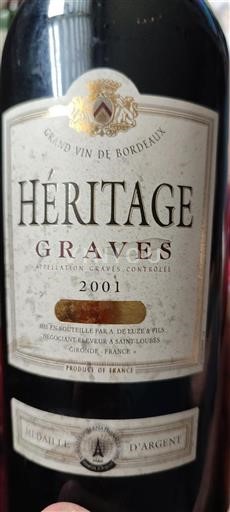 Bordeaux Graves A. De Luze Héritage 2001