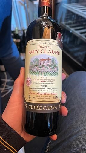 Bordeaux Blaye-côtes-de-bordeaux Château Paty Claune Carra 2020