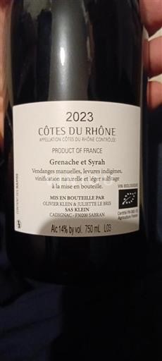 Valle del Ródano Côtes del Ródano Sas Klein 2023
