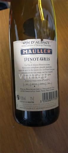 Vin Blanc sec Pinot Gris Hauller 2022 France Alsace Vin de France
