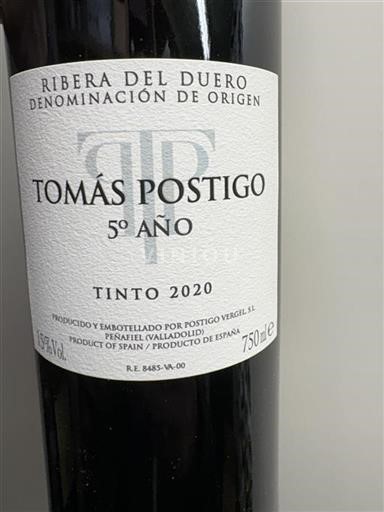 Vin Rouge sec 5º Año Tomás Postigo 2020 Espagne Castille et León Ribera del Duero DO