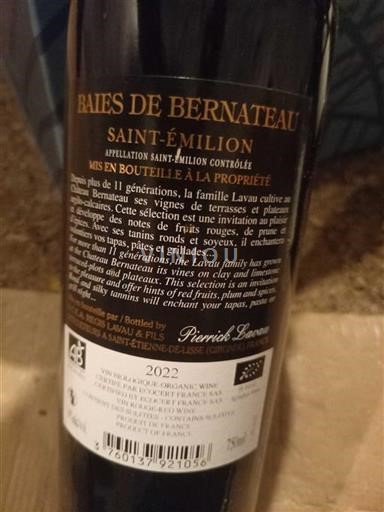 Bordeaux Saint-Émilion Baies De Bernateau 2022