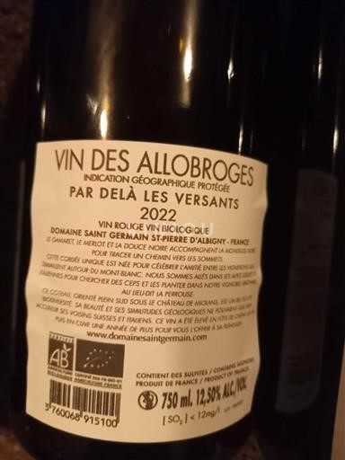 Alps and Rhodanian Region Wines of the Allobroges Domaine Saint Germain Par-delà les Versants 2022