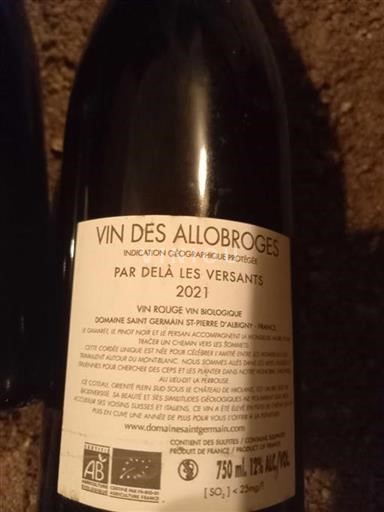 Alps and Rhodanian Region Wines of the Allobroges Domaine Saint Germain Par delà les versants 2021