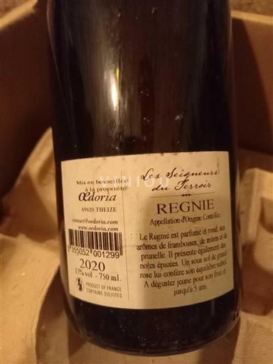 Beaujolais Régnié Ôdoria Les Seigneurs du Terroir 2020