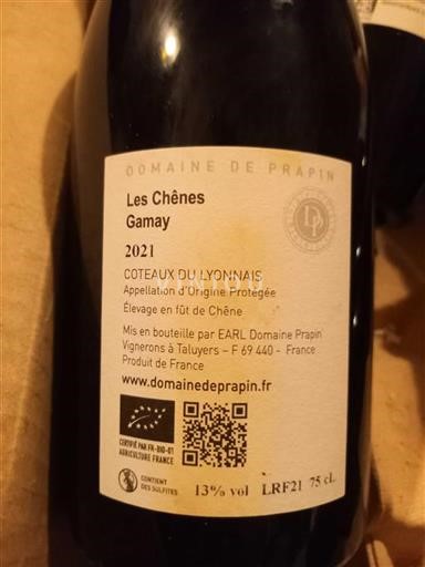 Lyonês Coteaux-do-Lyonês Domaine Prapin Les Chênes 2021