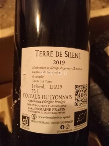 Lyonês Coteaux-do-Lyonês Domaine Prapin Terre de Silene 2019