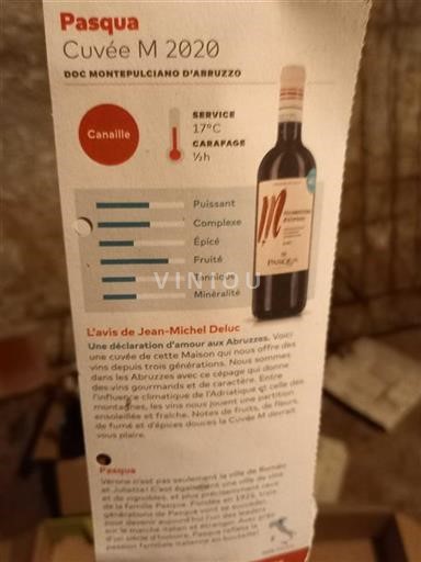Abruzzo Wines Montepulciano d'Abruzzo Pasqua M 2020