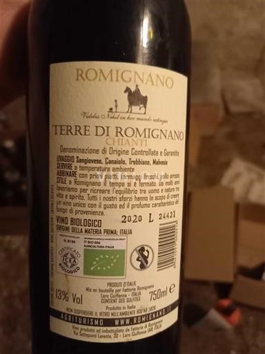 Toscane Chianti Romignano Terre di Romignano 2020