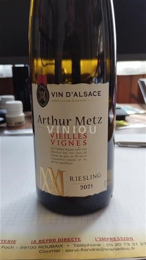 Vin Blanc sec Vieilles Vignes Arthur Metz 2021 France Alsace Vin de France
