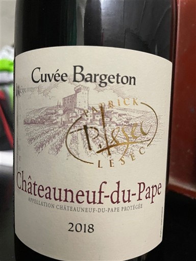 Thung lũng Rhône Châteauneuf-du-pape Patrick Lesec Cuvee bargeton 2018