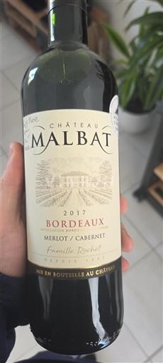 Vin Rouge sec Château Malbat 2017 France Bordeaux AOC