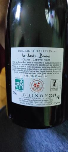 Údolí Loiry Chinon Charles Pain la Haute Borne 2021