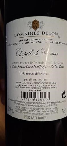 Bordéus Médoc Chapelle de Potensac Não Sazonado