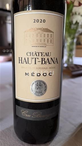 Vin Rouge sec Château Haut-Bana 2020 France Bordeaux Médoc AOC Cru Bourgeois