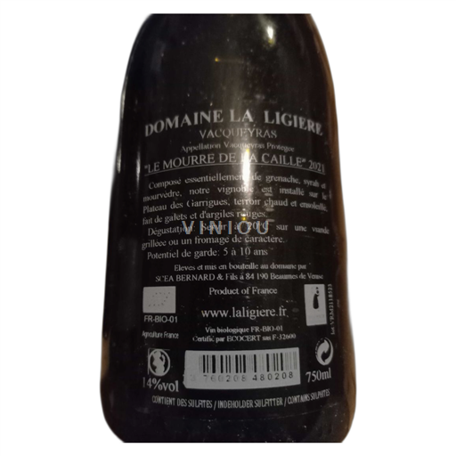 Vin Rouge sec Fumitarde La Ligière 2020 France Vallée du Rhône Vacqueyras AOC