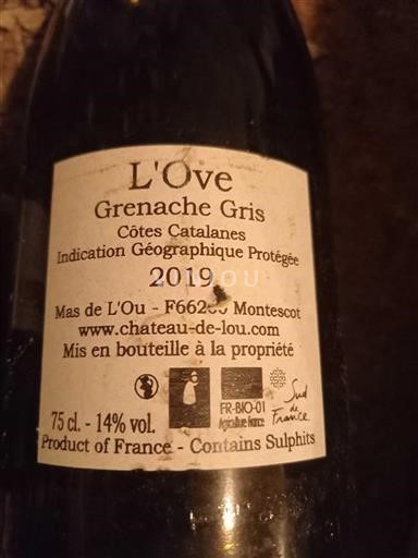 Languedoc and Roussillon Côtes Catalanes Mas De L'ou L'Ove 2019