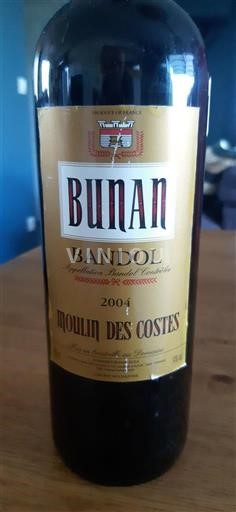 Vin Rouge sec Moulin des Costes Domaine Bunan 2004 France Provence Bandol AOC