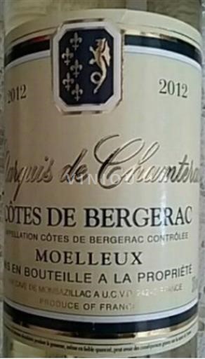 South West Côtes de Bergerac Cave De Monbazillac Marquis de Chamterac 2012