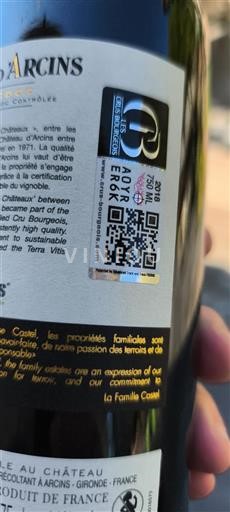 Vin Rouge sec Château Arcins 2018 France Bordeaux Médoc AOC Cru Bourgeois