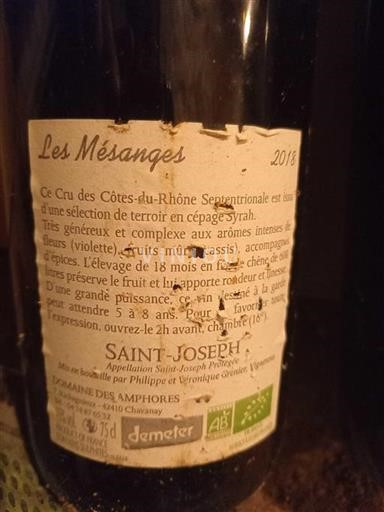 Rhônen laakso Saint-Joseph Domaine Des Amphores Les Mésanges 2016