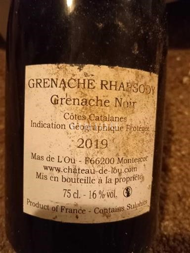 Languedoc and Roussillon Côtes Catalanes Mas De L'ou Grenache Rhapsody 2019