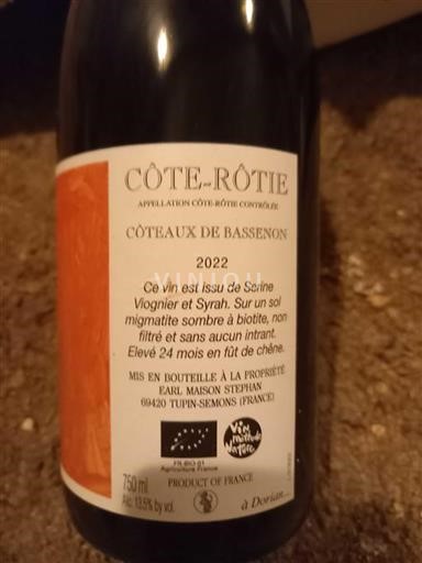 Rhône-dalen Côte-rôtie Earl Maison Stephan Coteaux de Bassenon 2022