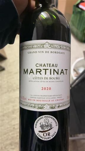 Bordeaux Côtes-de-bourg Chateau Martinat 2020