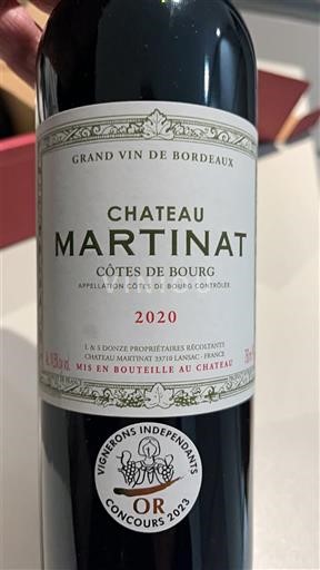 Burdeos Côtes-de-bourg Chateau Martinat 2020