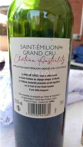 Burdeos Saint-Émilion Grand Cru Château Austerlitz 2019