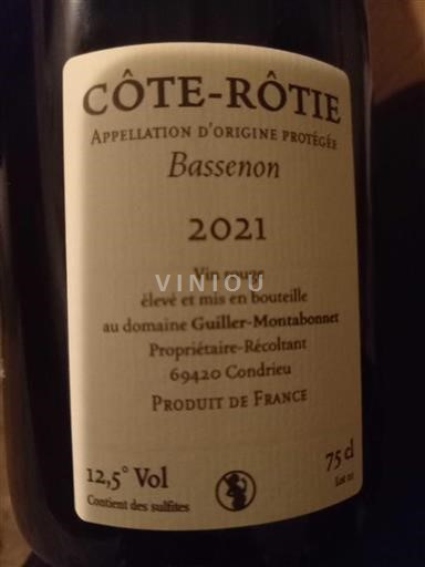 Rhône Valley Côte-Rôtie Domaine Guille-monabonet Bassenon 2021
