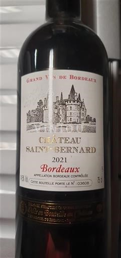 Vin Rouge sec Château Saint Bernard 2021 France Bordeaux AOC