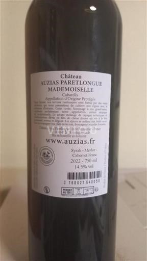 Languedoc Cabardès Château Auziasparetlongue Mademoiselle 2022