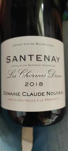 Bourgogne Santenay Domaine Claude Nouveau Les Charmes Dessus 2018