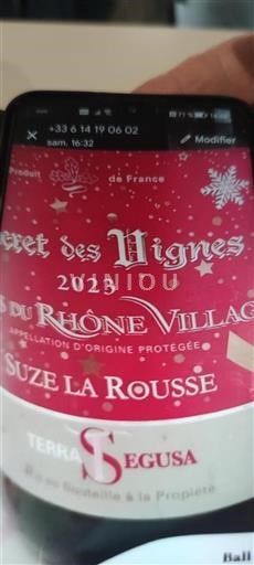 Vin Rouge sec Secret des Vignes Terra Segusa 2023 France Vallée du Rhône Côtes-du-rhône-villages AOC